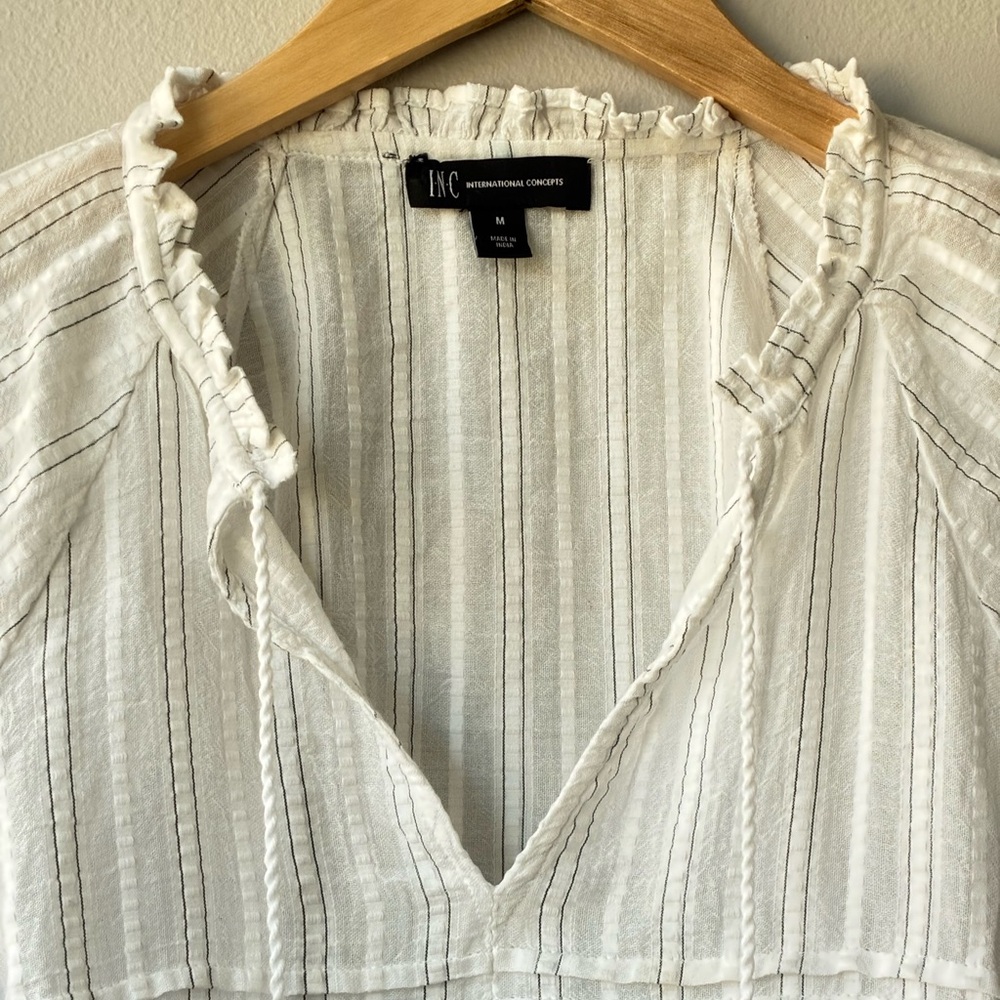 INC International Concepts White Cotton Boho Peasant Top. Balloon Sleeves. NWOT. - Picture 11 of 13